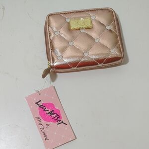 Gold Quilted Wallet with Zipper Closure